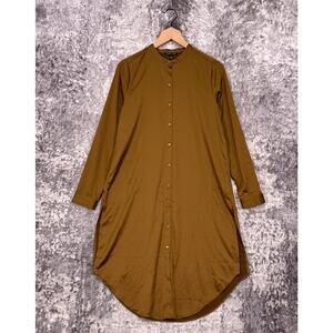 New Eileen Fisher Top XS Womens Mandarin Collar Long Tunic Shirt Green Satin